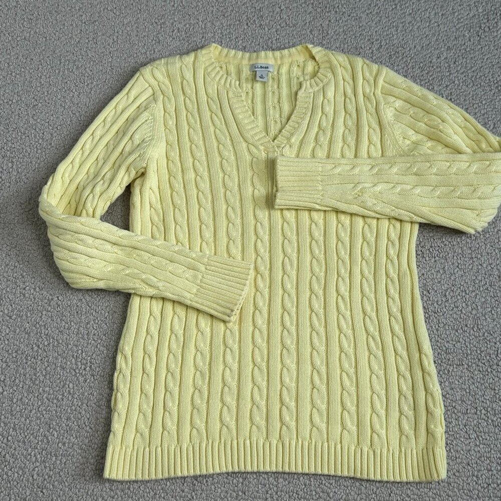 LL Bean Cable Knit Sweater Small Yellow‎